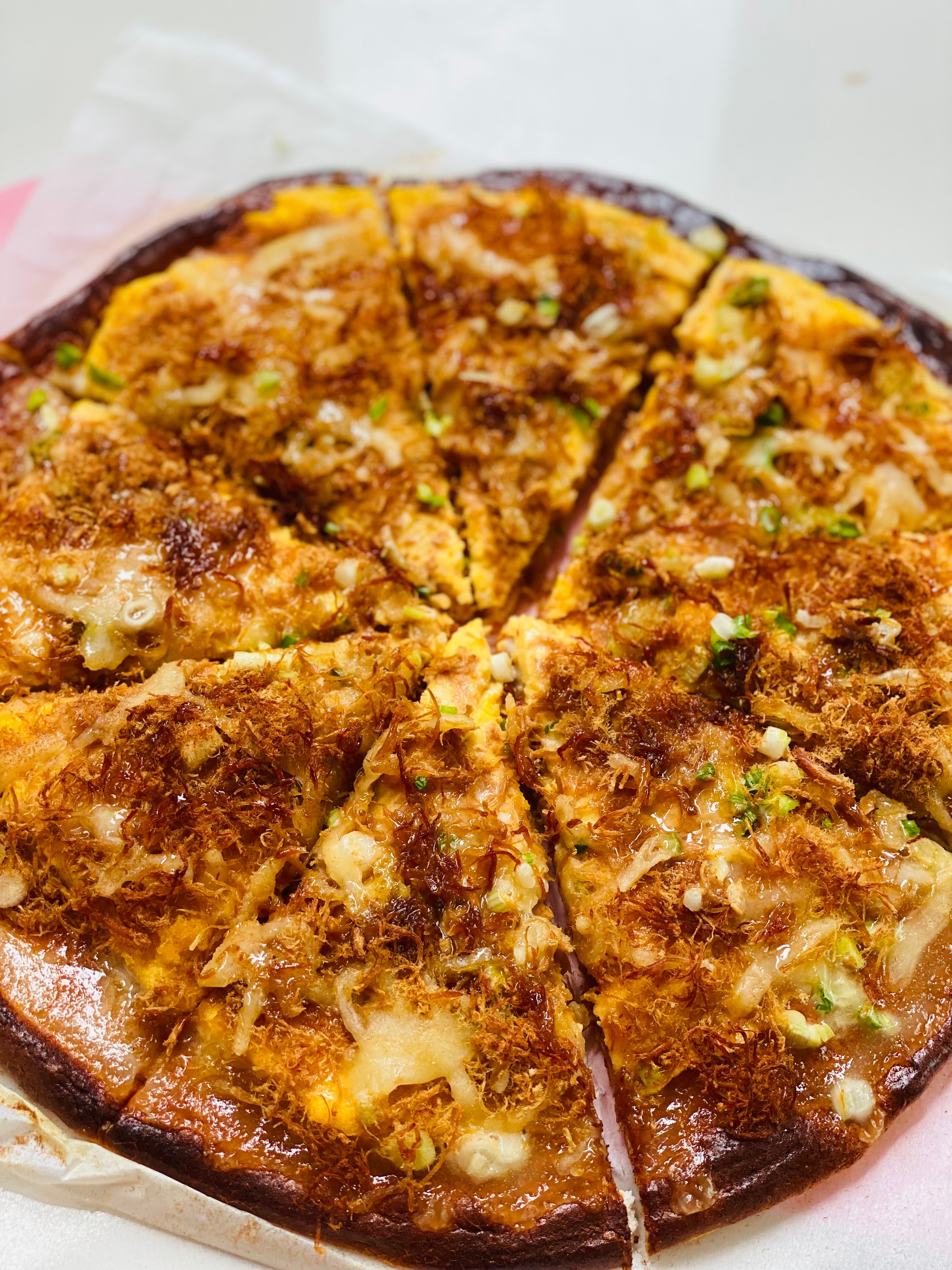 Nut-free Keto Chicken Floss Omelette Pizza 12”
