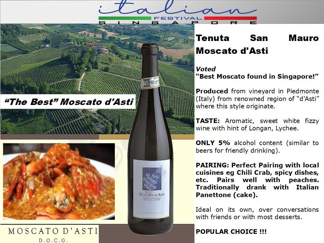 TENUTA SAN MAURO MOSCATO D' ASTI WHITE (ITALY)- LO-ALCOHOL (5% a/c)