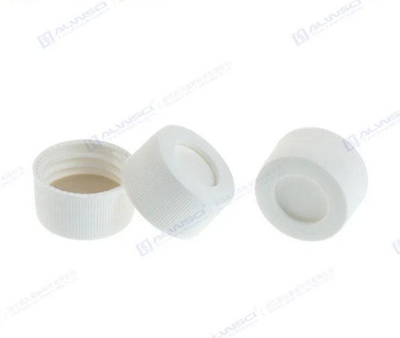 24-400 WHITE OPEN TOP PP SCREW CAP WITH 22MM NATURAL PTFE/WHITE SILICONE SEPTA 3MM THICK (PACK OF 100)